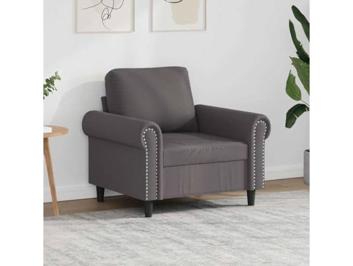 HEFZGDB Grauer Sessel 60 cm Kunstleder Modernes Design Langlebiges Metallgestell Bequem mit Polsterung Schmutzabweisend Luxuriöser Look Stabiles Sofa für Wohnzimmer
