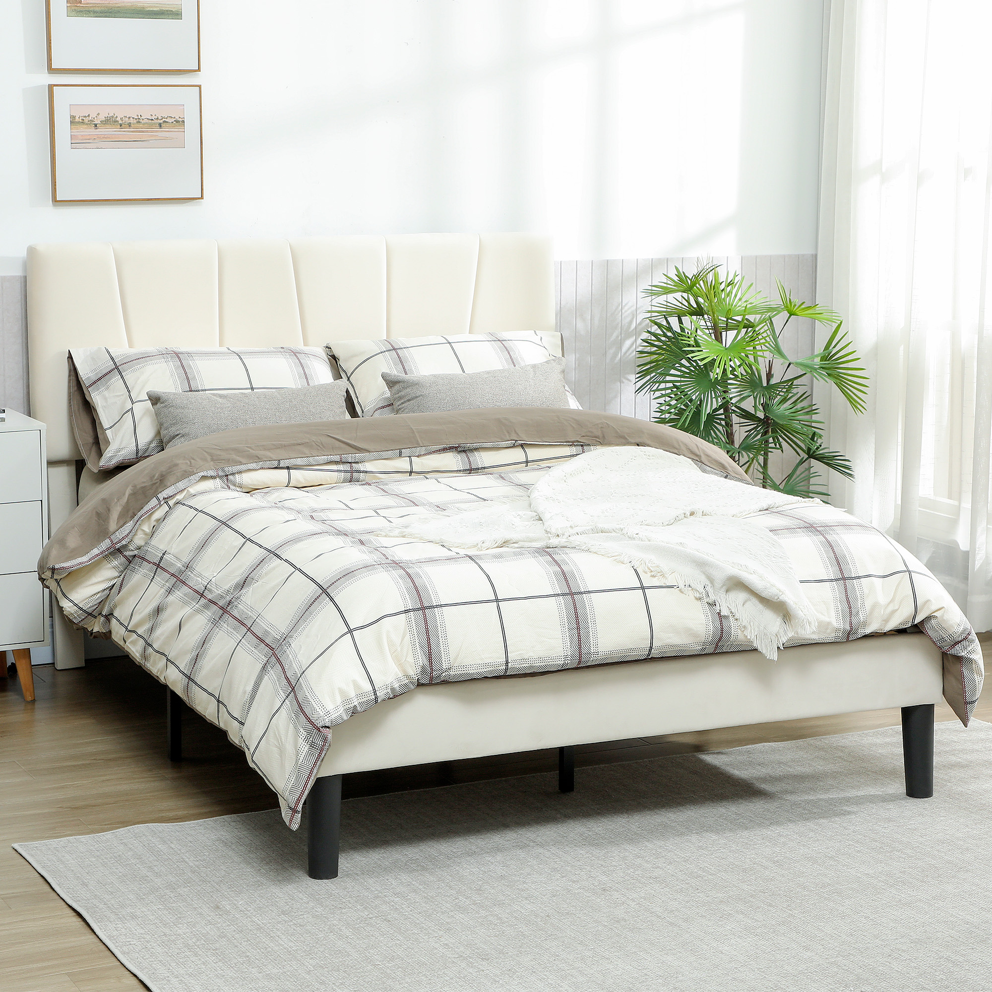 Homcom Telaio letto matrimoniale 140x190 cm con testiera regolabile e rete, crema   Aosom Italy