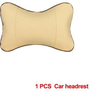 Smart Shopping Spot Breathable PU Leather Car Neck Pillow For Head Pain Relief Universal Fit For Car Headrest beige