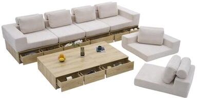 Direct Wicker 6-seat Modular Sectional Sofa with Storage Drawers and Center Table Design