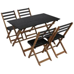 PROREGAL Garnitur Sitzgruppe Gartenmöbel-Set Essgruppe 4x Stuhl Tisch Akazie Holz klappbar Natur-Schwarz