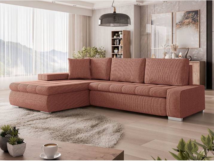 MIRJAN24 Ecksofa Orkan Mini Cord, mit Schlaffunktion und Bettkasten, Universell L-Form