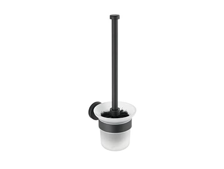 WENKO WC-Porte brossee murale Bosio Black Brosse WC design en inox noir avec support en verre satiné Accessoires salle de bain noirs modernes Dimensions 10 x 35 x 14 cm Inox matt