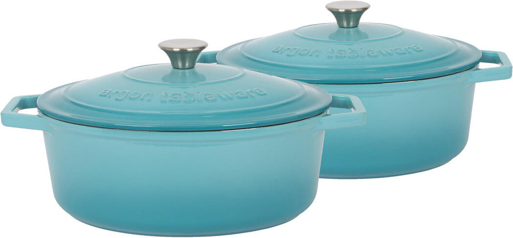 Argon Tableware - Oval Cast Iron Casserole Dishes Teal 4.68L