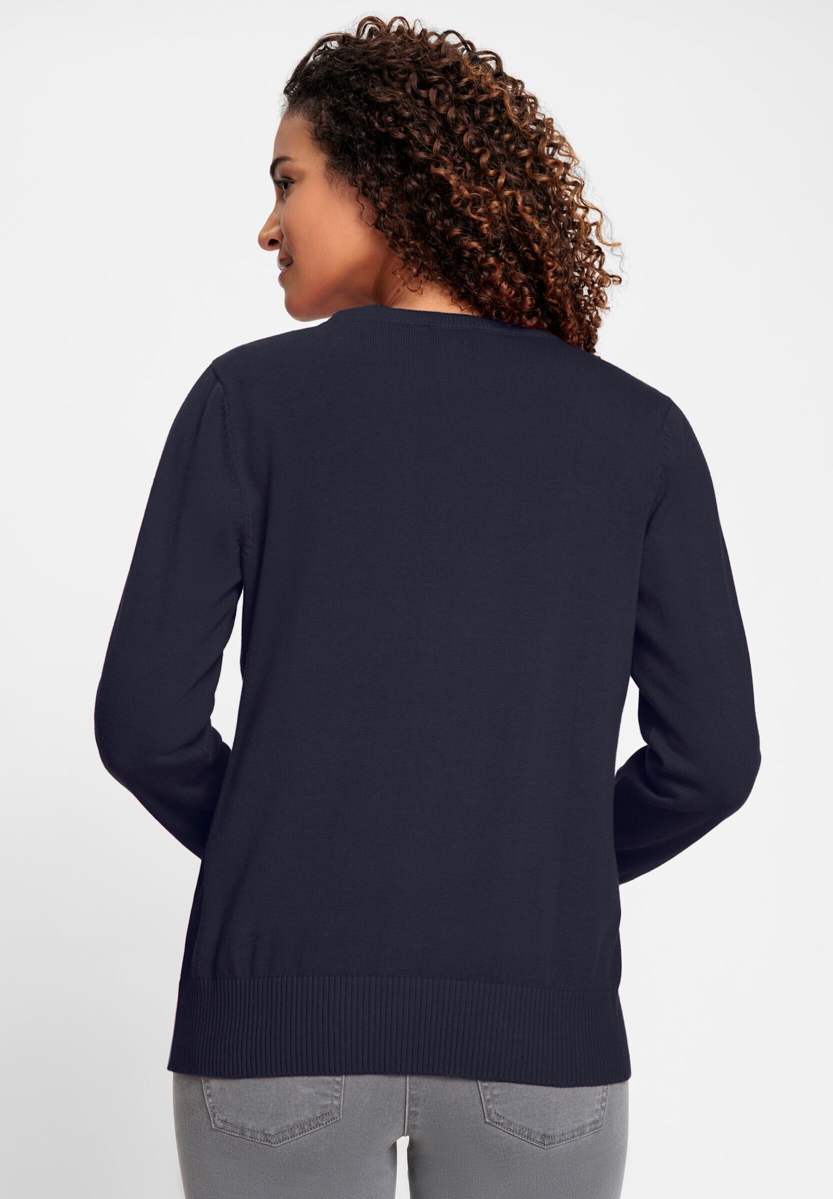 Strickjacke WITT "Strickjacke Strickjacke mit V-Ausschnitt", Damen, Gr. 44, marine, Sportlich, V-Ausschnitt, Strickjacken Strickjacke