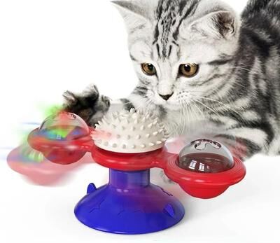 Uplifted Finds Windmill Cat Toy Interactive Puzzle Game With Whirligig Turntable blue
