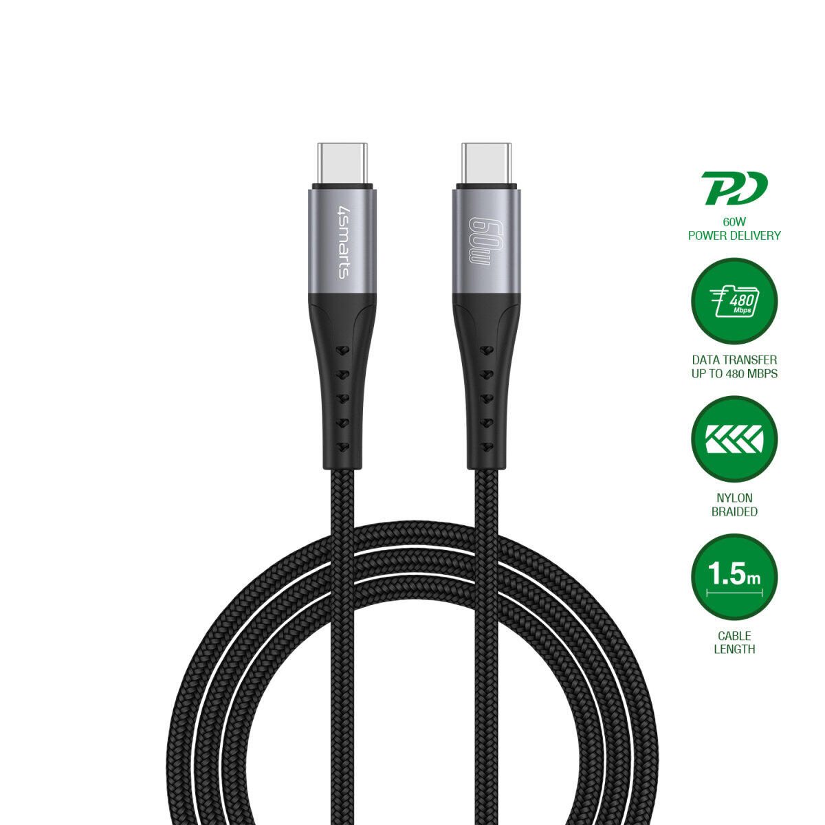 4smarts USB-C Kabel PrimeCord 60W 1,5m, schwarz gun 541454
