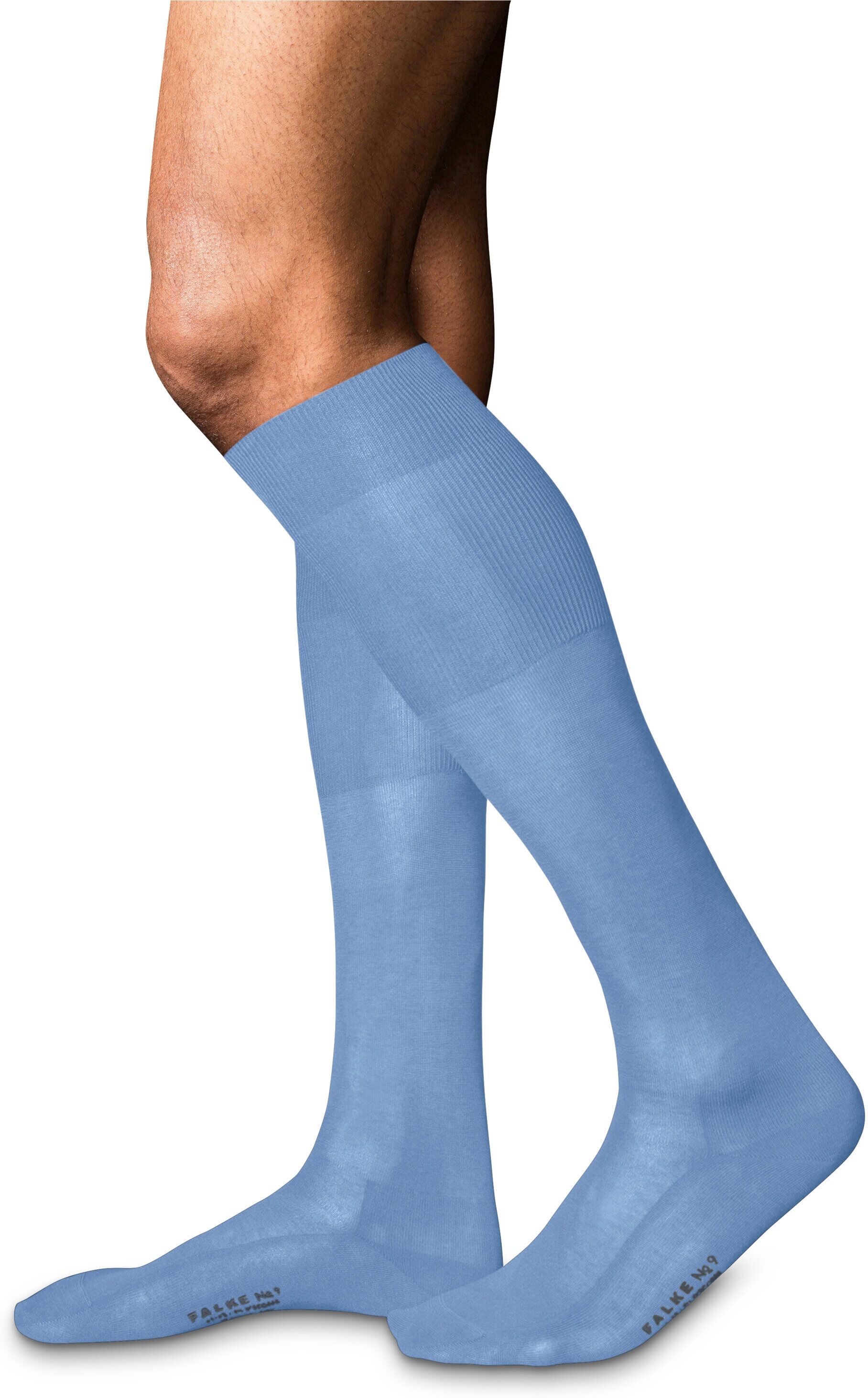Kniestrümpfe FALKE "No. 9 Pure Fil d'Écosse", Herren, Gr. 43-44, blau (arcticblau (6367)), Obermaterial: 93% Baumwolle CO. 7% Polyamid PA., glatt, Socken Kniestrümpfe