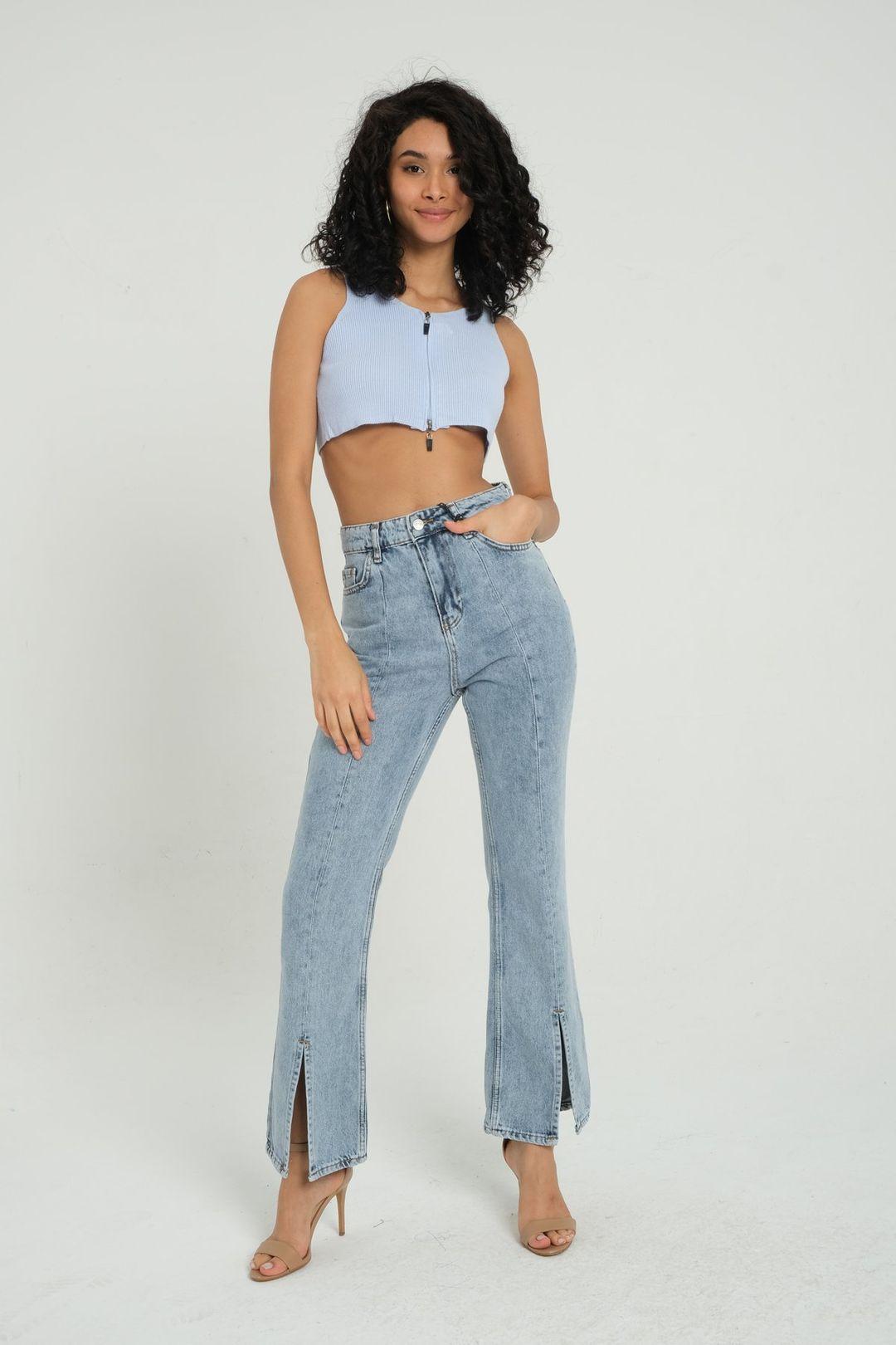 V-hals Gebreide Ribbels Met Rits Croptop