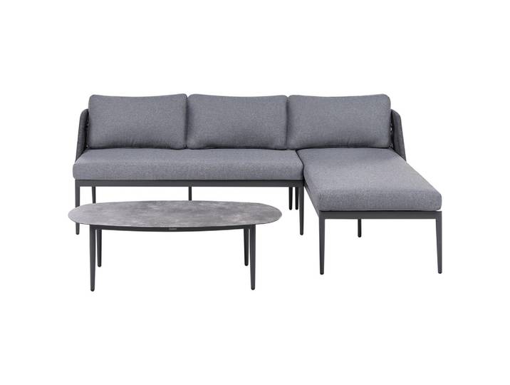 GARTEN-ECKSOFA mit Tisch 3-Sitzer Metall linksseitig Grau Leffe