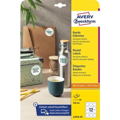 Avery Markierungspunkte L3416-10 Haftend Weiß 60 mm 10 Blatt à 12 Etiketten
