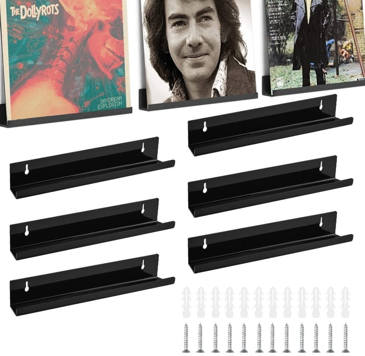 Set van 6 Wandgemonteerde Acryl Plankhouders voor Vinyl LP's