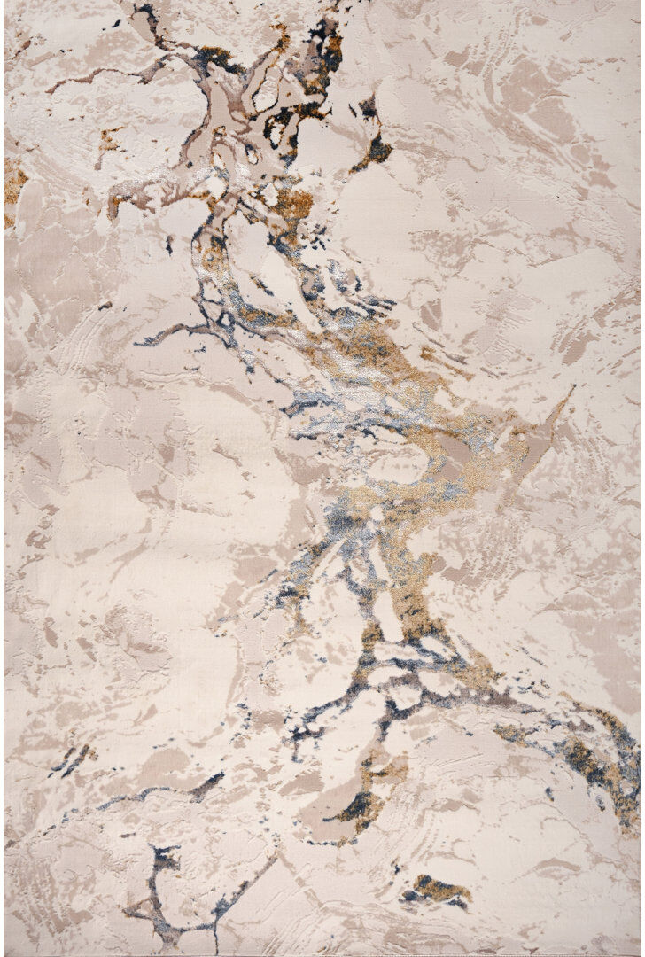 Metro Ruby Beige Marble Gold Vein Abstract Area Rug Cream;White Runner 80 x 240 cm