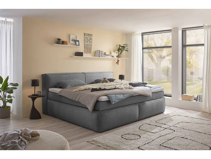 Boxspring-/Familienbett PAYAHE 180 x 200cm Bouclé Stoff Piana Grau