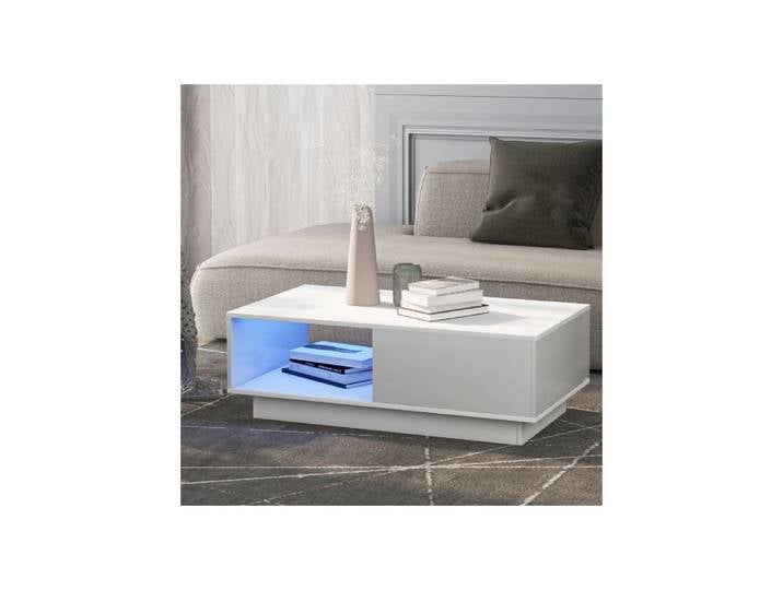 ®TONLRGY Table basse table de salon rectangulaire blanche avec éclairage LED table basse en 15 couleurs 95 x 55 x 32 cm