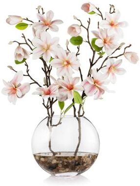 Enova Home Real Touch Magnolia Flower Arrangement in Glass Vase with Faux Water for Home Office Wedding Decoration - N/A