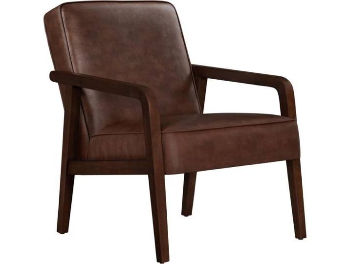 Yaheetech Fauteuil de Salon Similicuir - Cadre Métal Fauteuils et Chaises pour Salon Siège Bien Rembouré -Marron foncé Charge 136kg