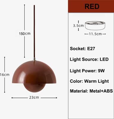 Evergreen Home Goods Modern Bud Pendant Light, Creative Chandelier, Multi Color Optional Indoor Lighting, For Bedroom, Study red