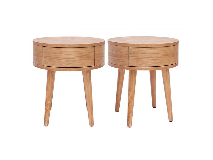 Tables de chevet rondes en bois clair avec tiroir (lot de 2) JUDITH