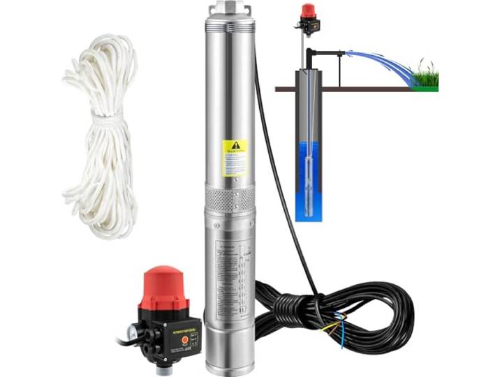 VEVOR Pompe Immergée pour Puits 50 L/min 89 m Pompe à Eau pour Puits Profond en Acier Inox\, Pompe à Eau Électrique 550 W\, Pompe de Puits Submersible Automatique Usage Domestique Agricole Industriel