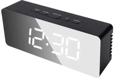 Uplifted Goods Architectural Minimalist LED Mirror Digital Timepiece black