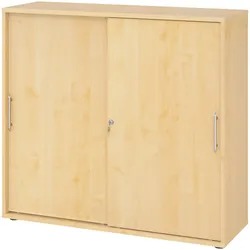bümö Schiebetürenschrank 3OH - Aktenschrank abschließbar, Sideboard Schrank mit Schiebetüren in Ahorn, Relinggriff - Büroschrank aus Holz mit