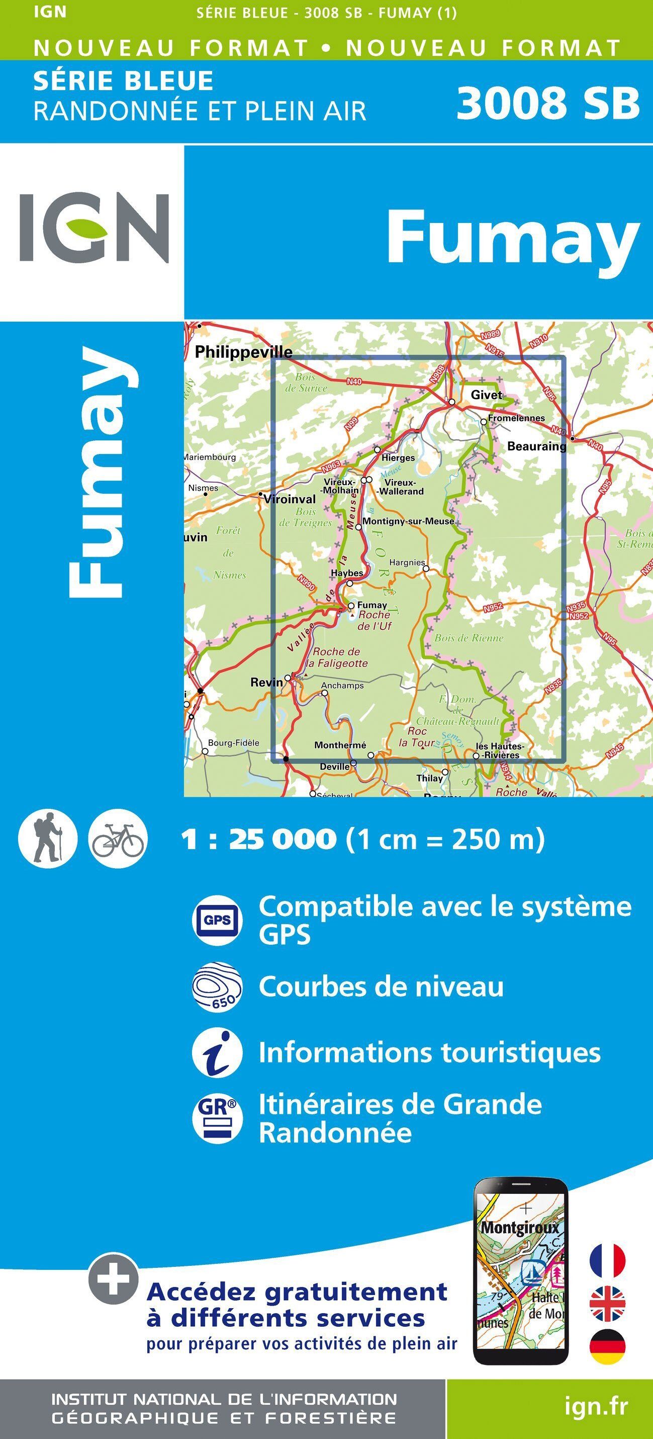 Carte de randonnée IGN Série Bleue n° 3008 - Fumay