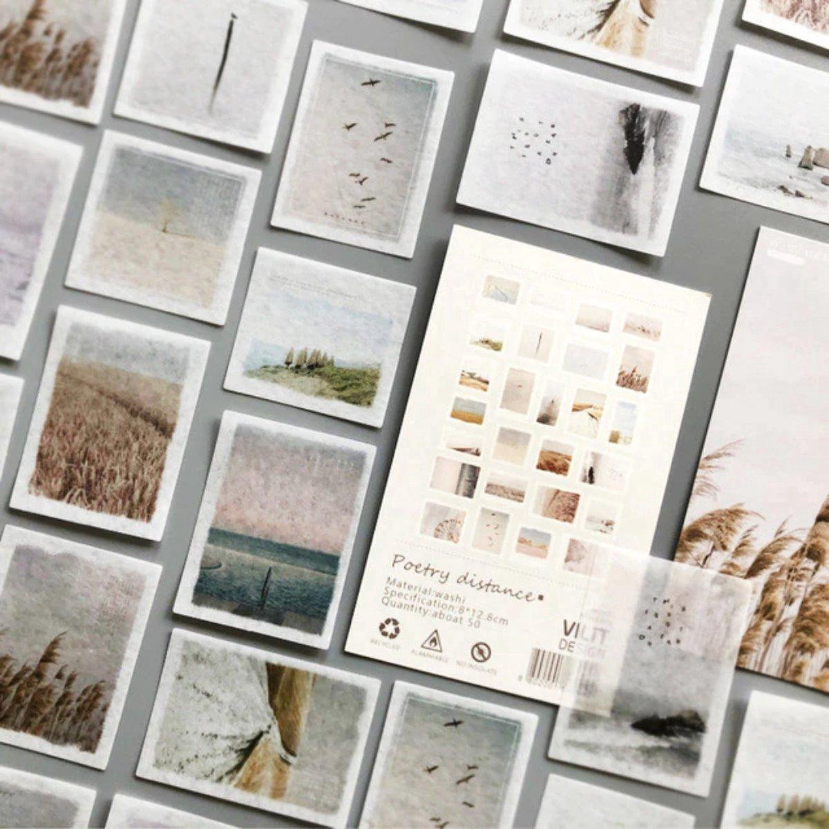CHPN Artistieke Washi-stickers met Vintage Thema – 50 stuks Washi-papier voor Bullet Journal, Planner en Scrapbook