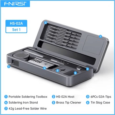 Inspire Essentials FNIRSI HS02 Smart Soldering Iron 100W With Adjustable Temperature And PD QC Fast Charging hs 02a 6 Tips box