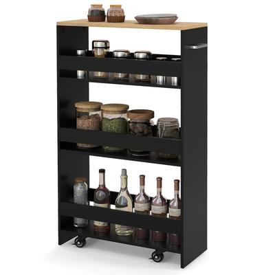 COSTWAY Nischenwagen 20 cm, 4 Etagen, Badregal Holz, 47,5x20x80,5 cm, Schwarz
