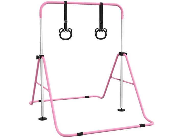 Homcom Kinder Gymnastik Turnreck 5-stufige höhenverstellbar Reckstange Stahl Rosa, Metall, 105x128x148 cm, Freizeit & Co, Gartenspielzeug
