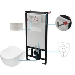 Neuesbad WC-Set 6 in 1: Wand-WC spülrandlos, WC-Sitz, Vorwandelement, Platte Edelstahl gebürstet NB1DECDEF6ZPW1