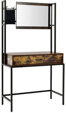 Costway Industrial Vanity Table with 3-Height Adjustable Mirror Bag-Brown