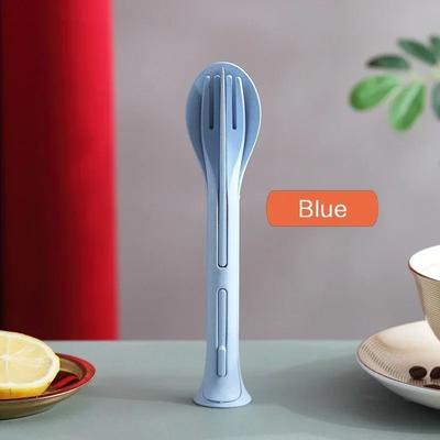 Uplift Essentials Wheat Straw Portable Tableware Set With Case Eco Friendly Travel Cutlery For Camping, Work, And School blue
