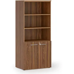 Kombi-Aktenschrank PRIMO WOOD, 800 x 500 x 1781 mm, Nussbaum