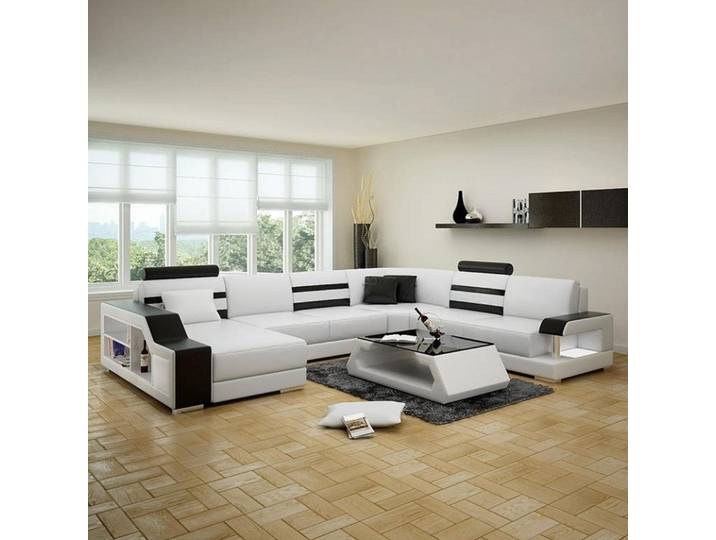 Xlmoebel Wohnlandschaft U-förmiges Ledersofa mit Regal und Stauraum, U-förmiges Ecksofa, Hergestellt in Europa
