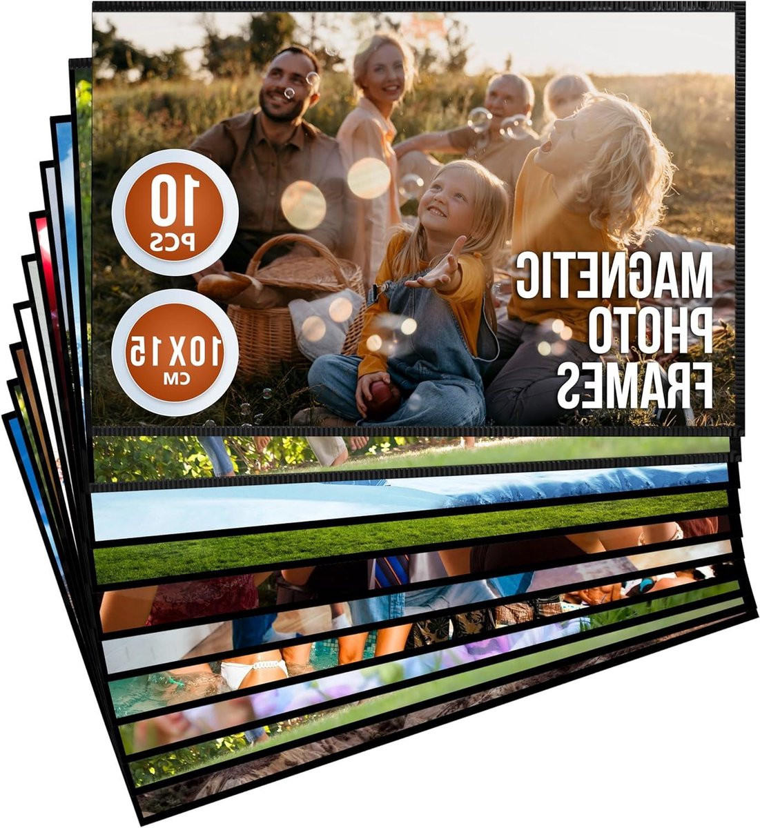 Magnetische fotolijsten voor op de koelkast, zwarte fotohouders, 10x15 cm