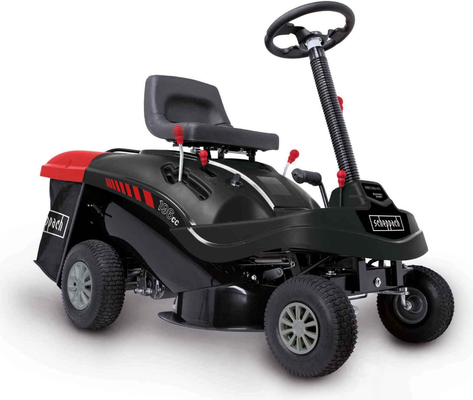 Scheppach Benzin Rasentraktor Aufsitzmäher MR196-61 | 6,5PS | Schnittbreite 61cm | 5 Höhenverstellung | E-Start | 150L | 4xVorwärts / 1xRückwärtsgang