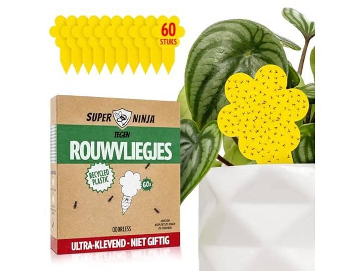 Super Ninja Rouwvliegjes Bestrijden, 60 Gele Pakstrips met Plantvorm