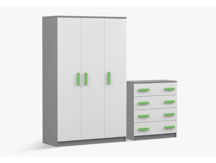 Drehtürenschrank und Kommode 2er-Set JONAS II 19/JONAS II 02 Grau Weiß Limette