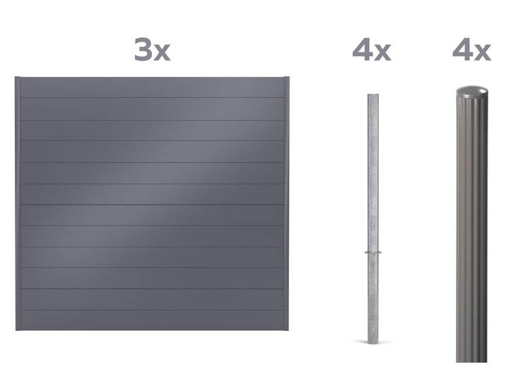 Alberts Sichtschutz Palitio als Set,umbragrau7022, zum Einbetonieren, Länge 4,00m, Profilhöhe 150mm