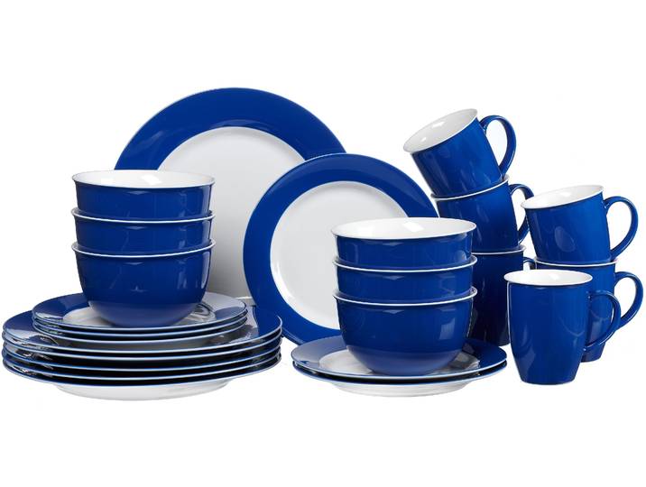 Kombiservice RITZENHOFF & BREKER Geschirr-Set, Service Doppio , blau (weiß, dunkelblau), 24 Stk., Porzellan, Geschirr-Sets, Kombiservice, in attraktiven Farbvarianten, 24 Teile, für 6 Personen