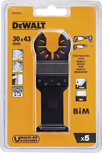 Dewalt Multi-Tool Sägeblatt DT20723, 43 x 30mm, 5 Stück (BiM, 5 Stück, Breite 30mm)