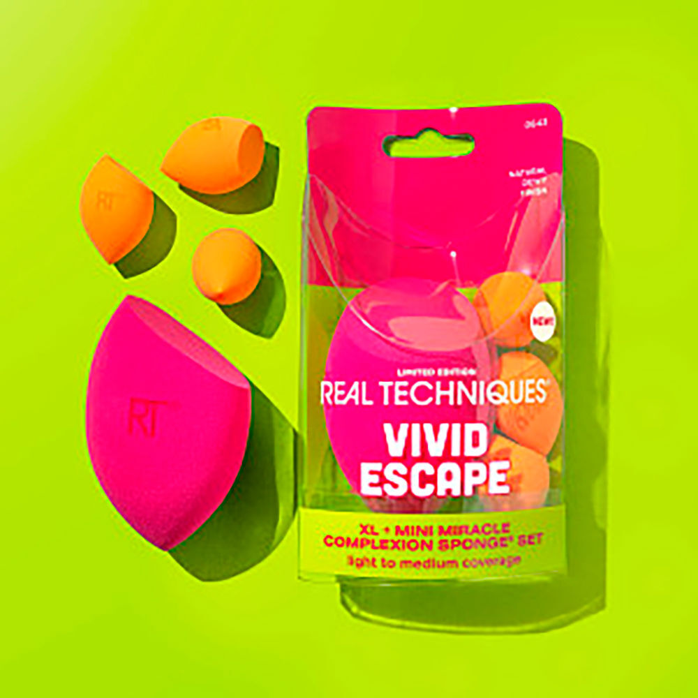 Real Techniques Vivid Escape Xl + Mini Miracle Complexion Sponge Estuche 4 pz