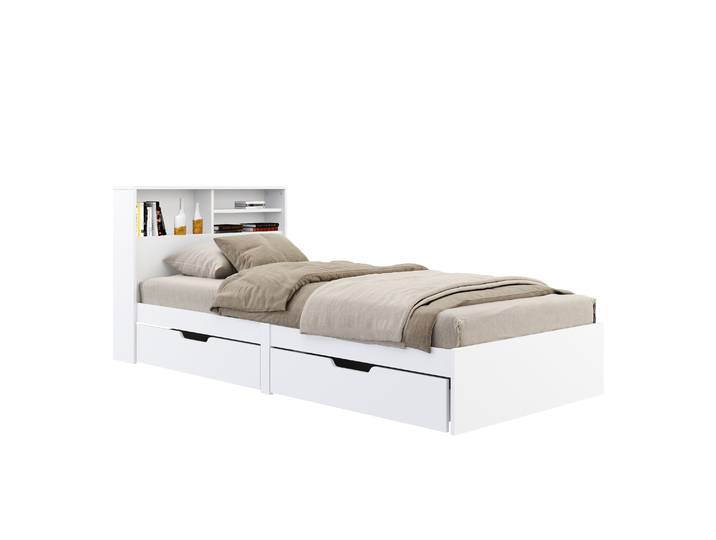 Bett Holz GENESIS mit Stauraum und Schubladen 90 x 200 cm weiss