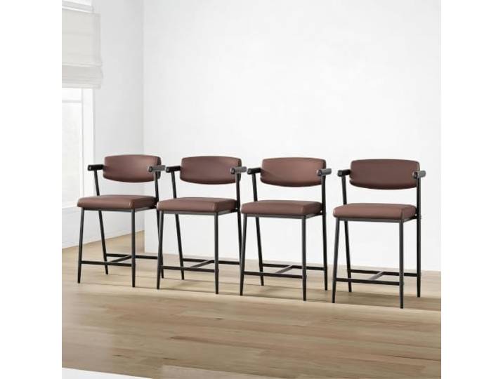 IDEALHOUSE Barhocker mit gepolstertem 4er‑Set Sitzhöhe 68cm für Kücheninsel mit Armlehnen stabiles Metallgestell Fußstütze oder Spielzimmer Sitz Holzrücken
