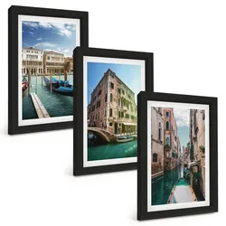 BILDER SET 3er Set - 20x30 cm Schwarzer Rahmen - Architektur der Kanäle von Venedig