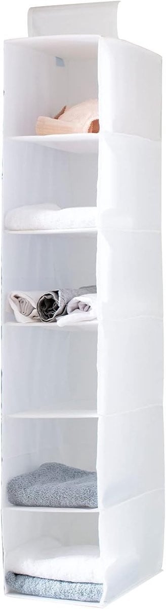 Hanging Wardrobe Organizer met 6 Planken voor Kleding, Sweaters en Accessoires - Wit