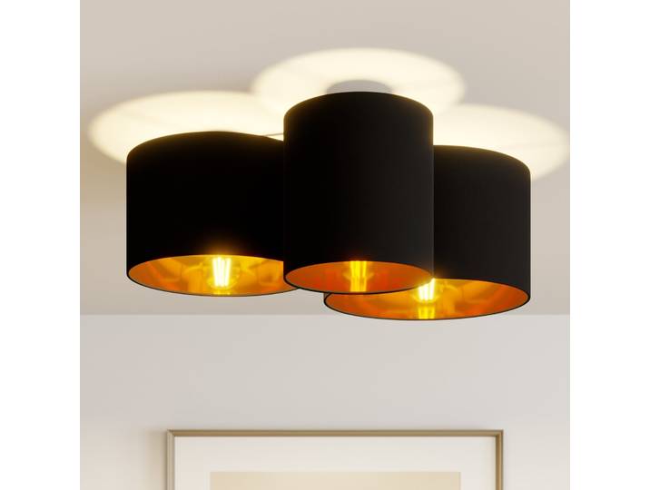 Laurenz Deckenleuchte Black/Gold - Lindby - Wohnzimmer - Modern - Stoff / Textil - Mehrflammig