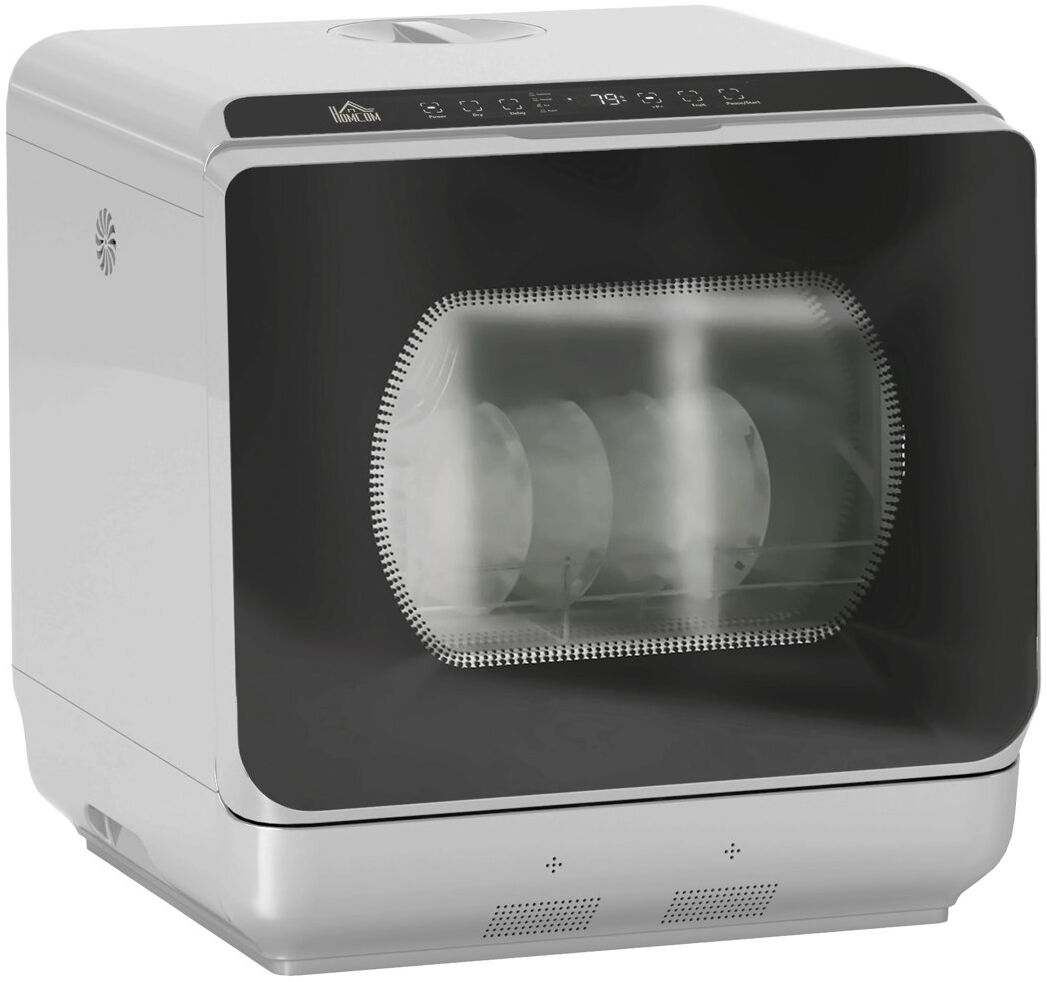 HOMCOM Worktop Dishwasher w/ 4 Place Settings 6 Programs Silver/Black 45.8cm H X 45cm W X 44cm D